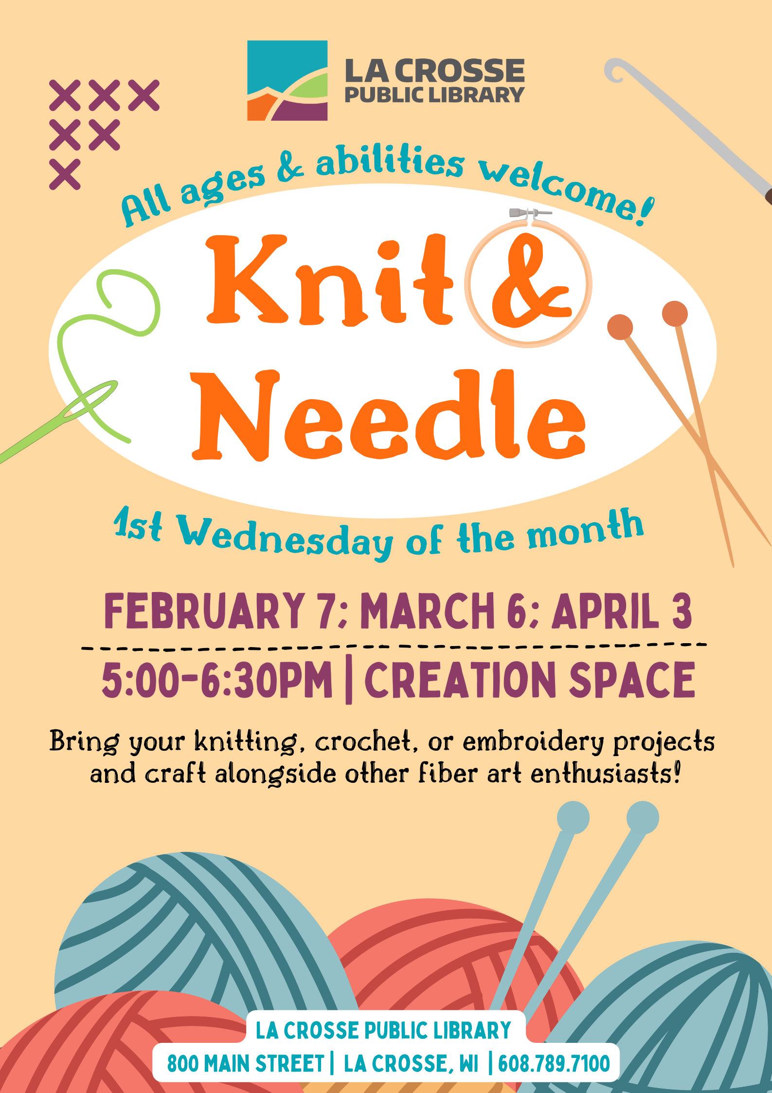 Knit & Needle Poster with yarn balls