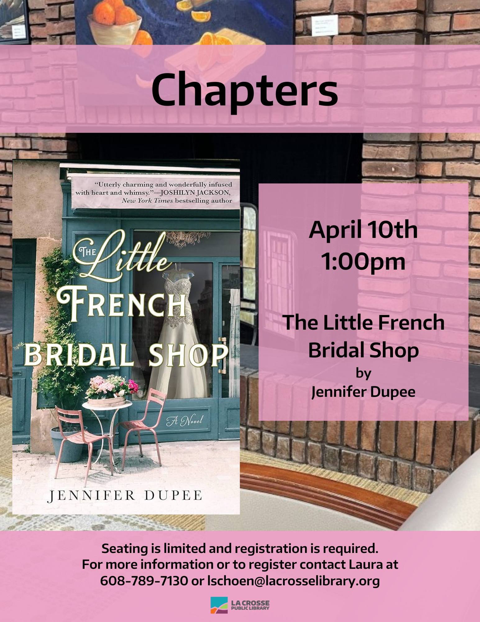 The Little French Bridal Shop book discussion April 10th 1:00pm
