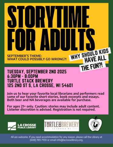 the background is dark green, with two blocks of color. The top block of color is yellow, where the title is, and the bottom block is pink, where all of the information about the program is. 