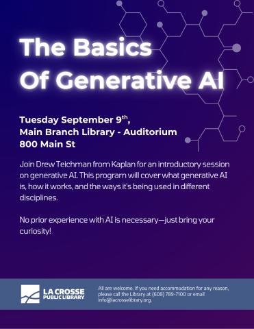 background of flier is purple-blue and has a motherboard pattern illustration in the top right hand corner. The title of the program is white with a purple glow around the edges.