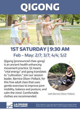 People practicing Qigong with relaxed posture, arms gently raised, standing in a calm outdoor setting