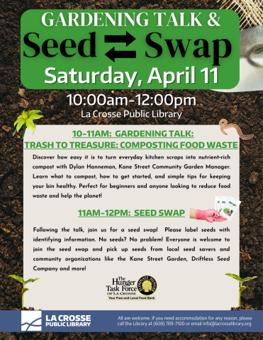 background depicts brown soil, worms, seeds and seedlings