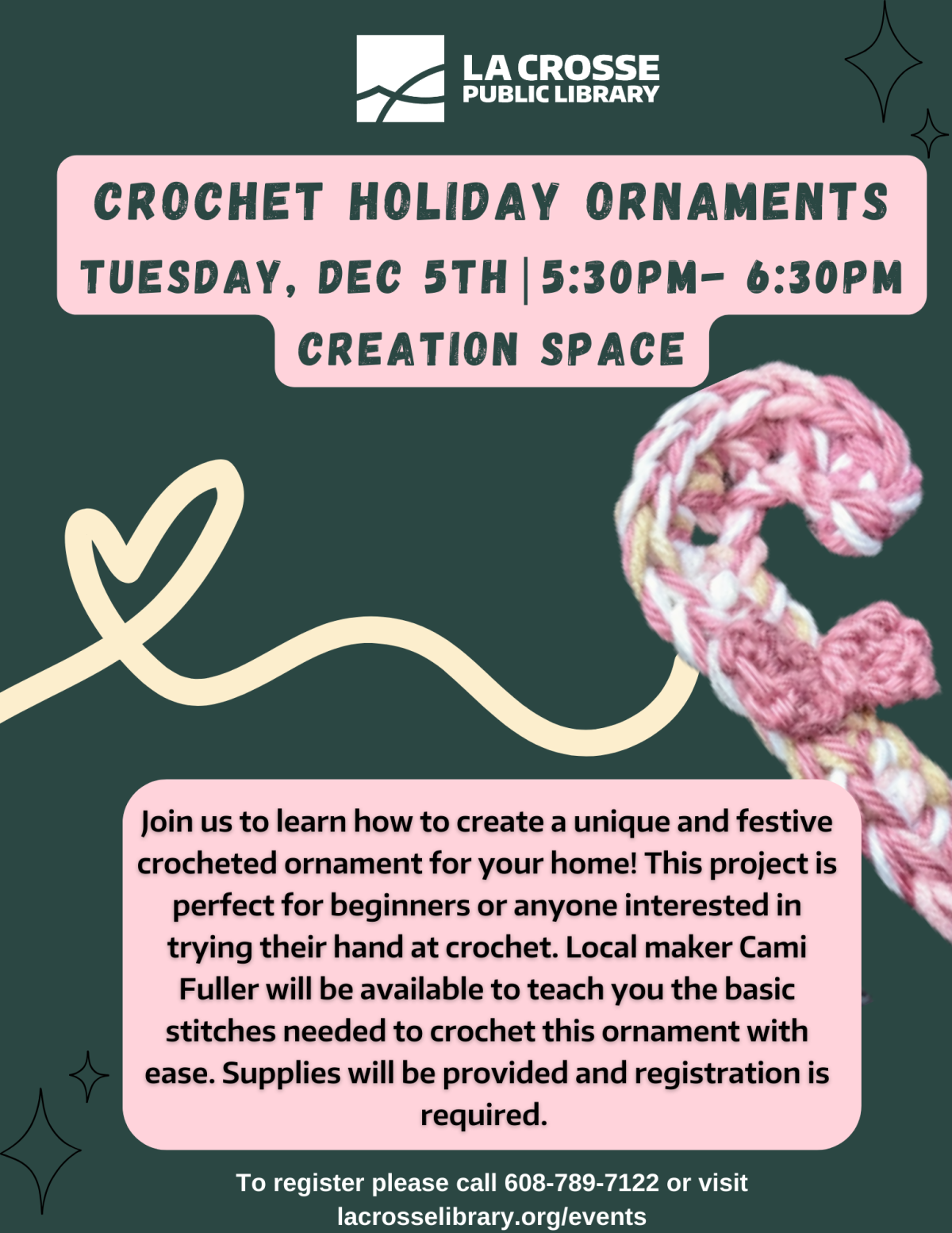 pink crocheted candy cane