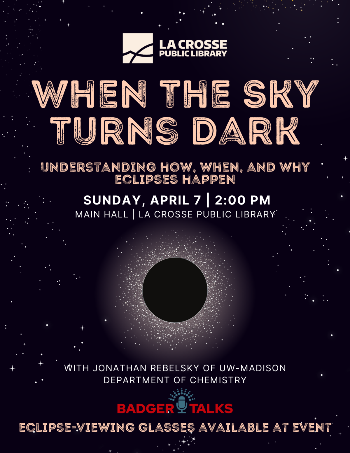 Dark background with stars and eclipsed sun