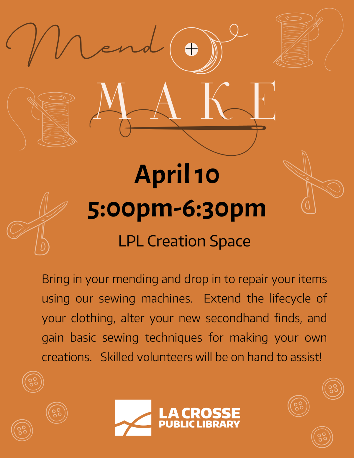 image of needle and thread, buttons and scissors