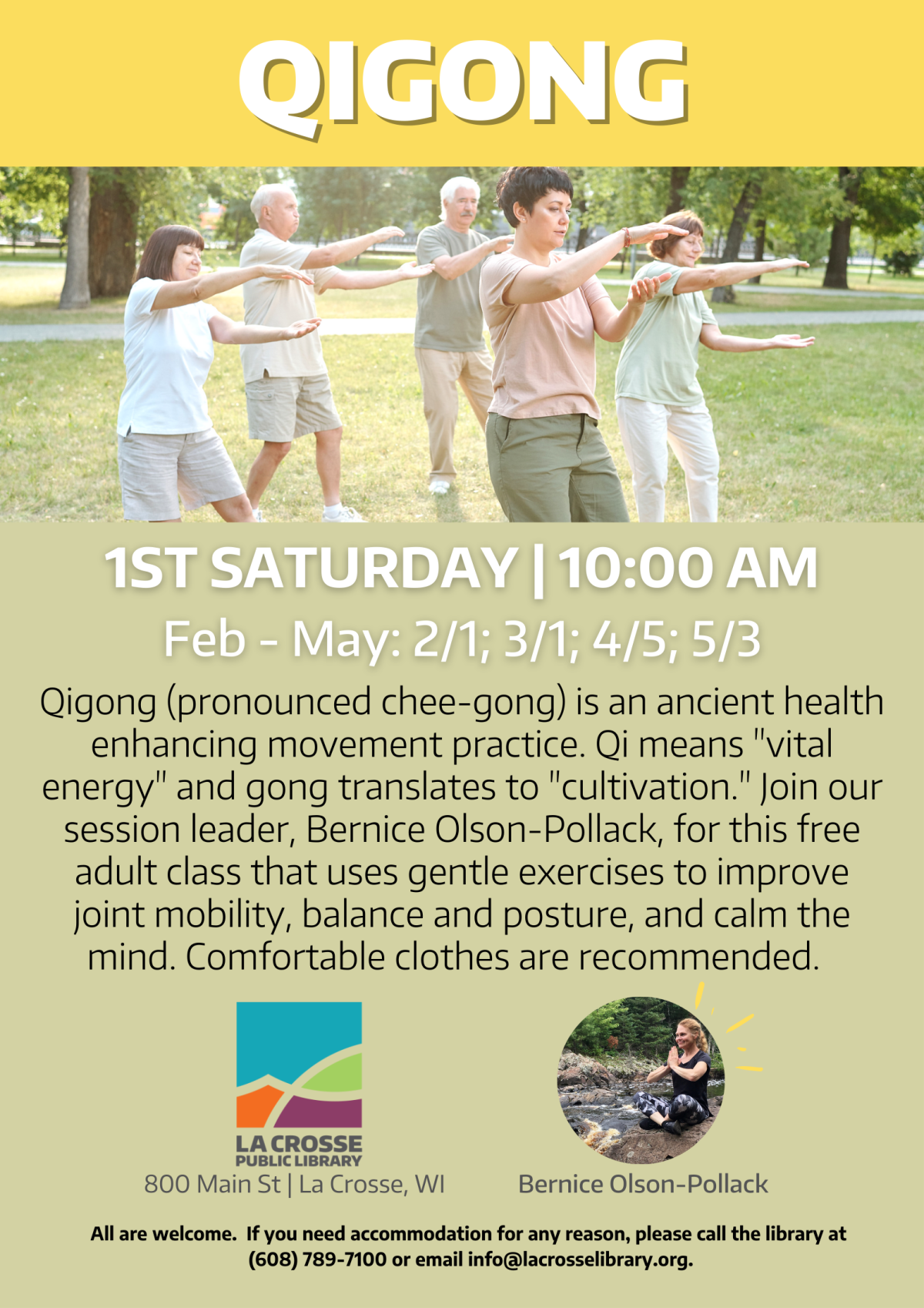Community members practicing qigong in a park