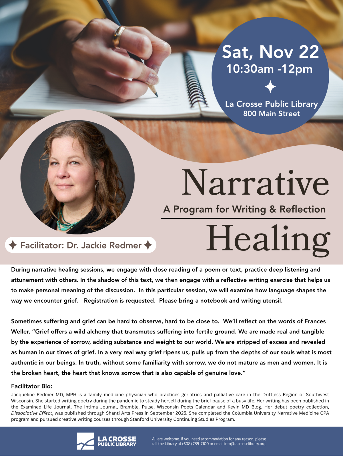 image of a hand clasped around a pencil, writing in a notebook