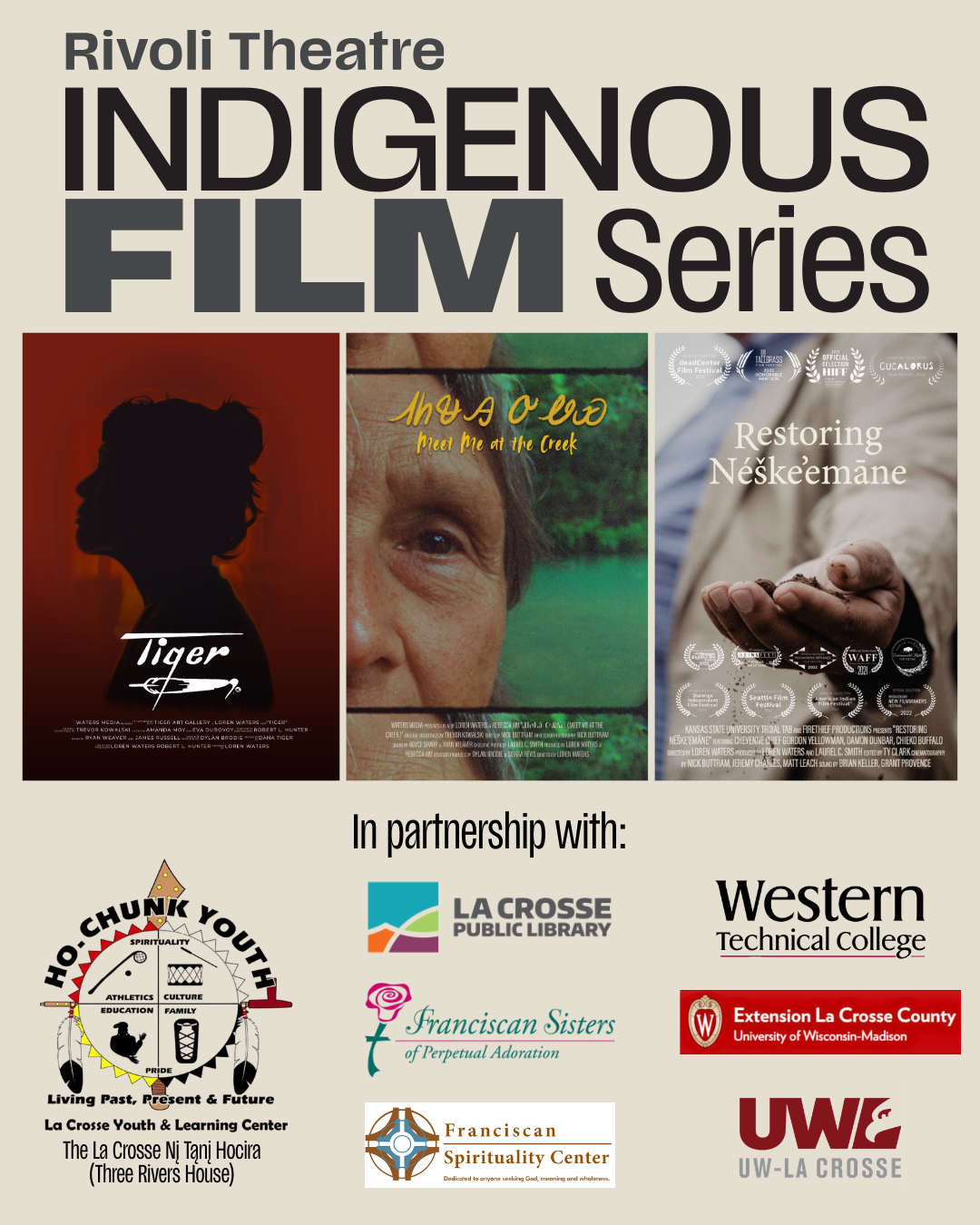 Three movie posters with all of the partner organization logos below. 