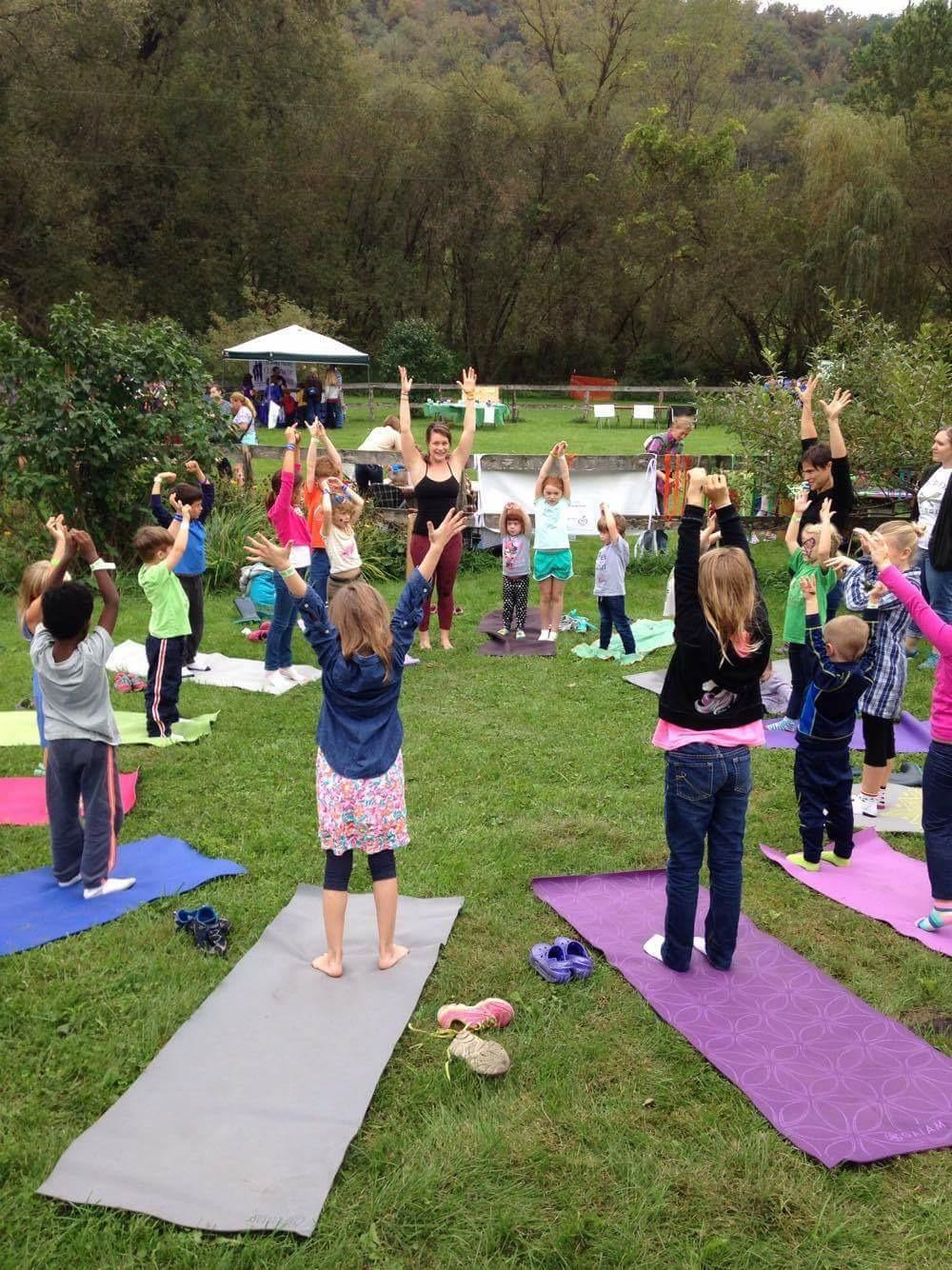Family yoga outside